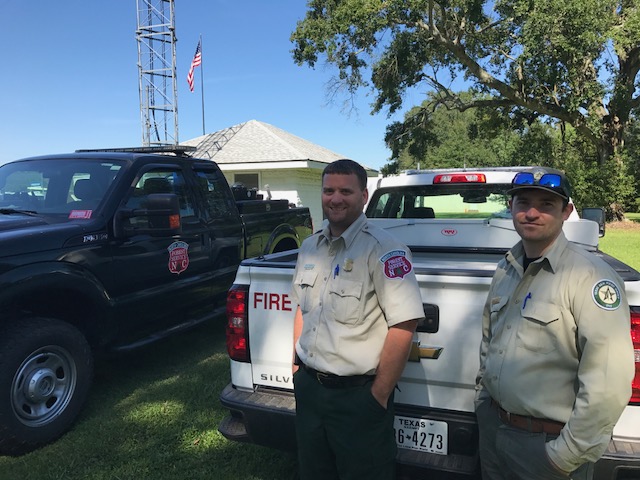 NCFS Harvey Team Six Division Supervisor Kyle Powell, left, pictured with Texas A&M Forest Service Team Liaison Jared Karns.