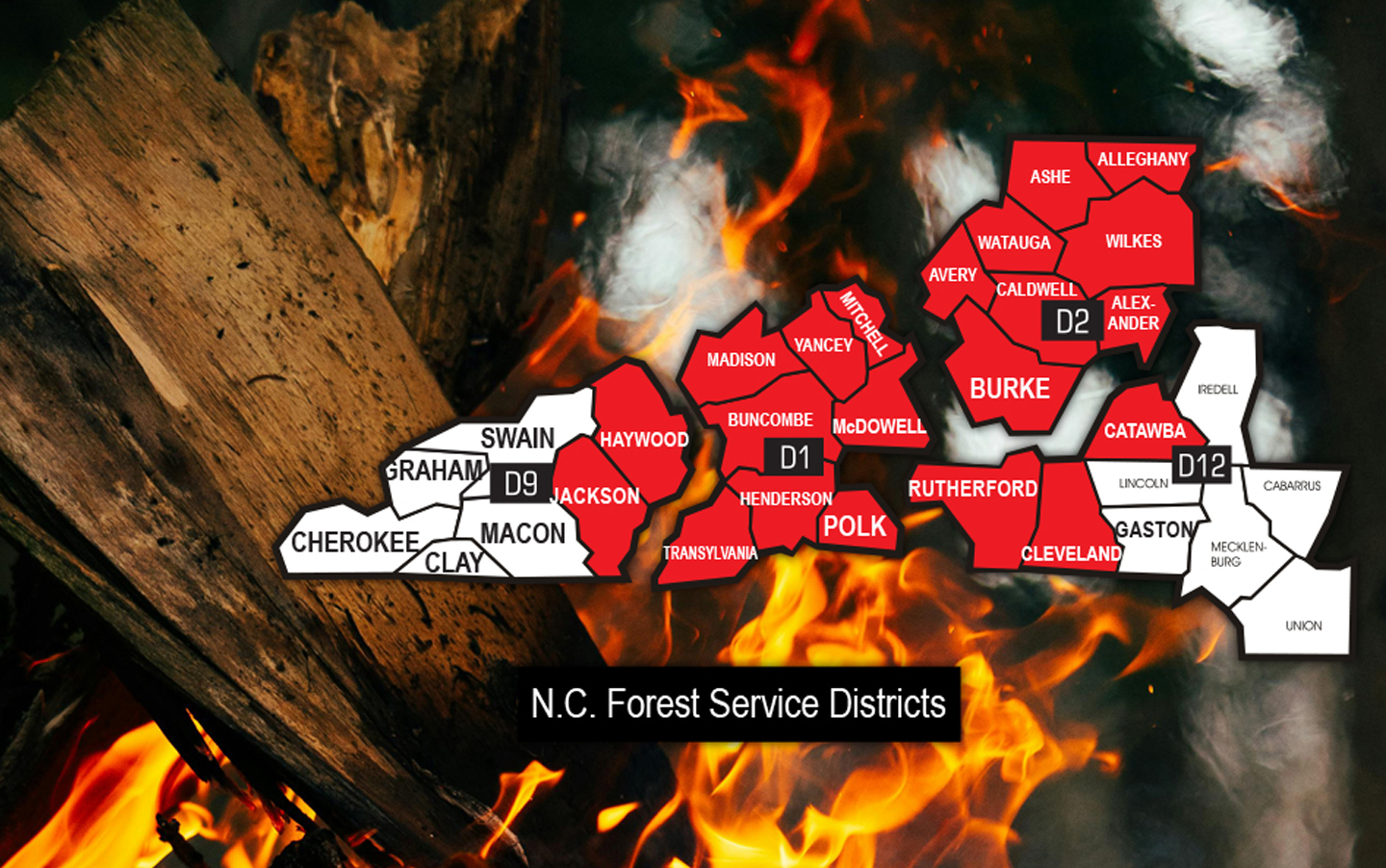 Map showing counties where permits are waived over a debris burn background