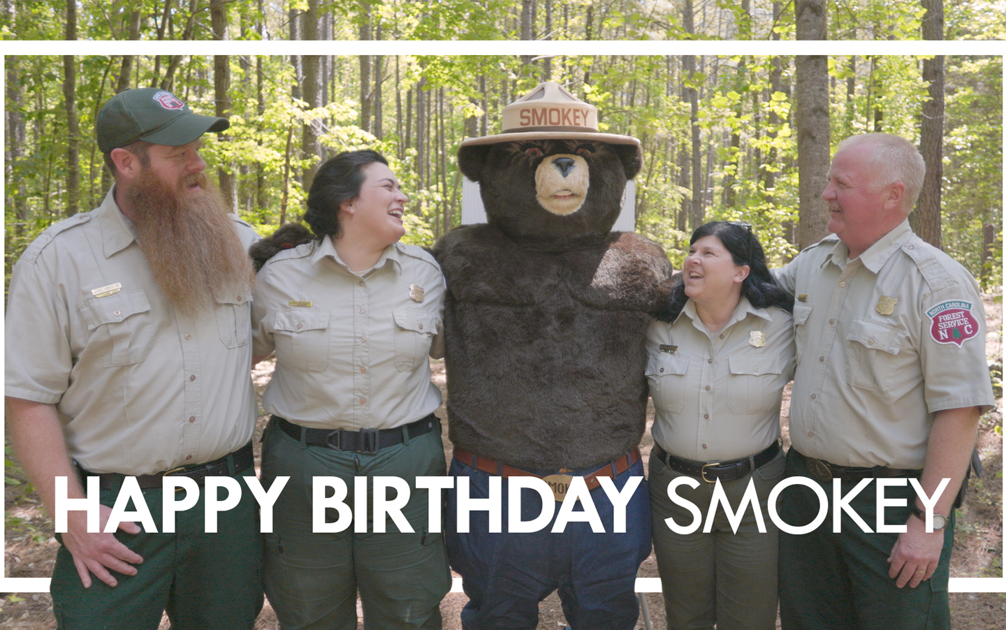 YouTube video thumbnail featuring NCFS staff and Smokey Bear